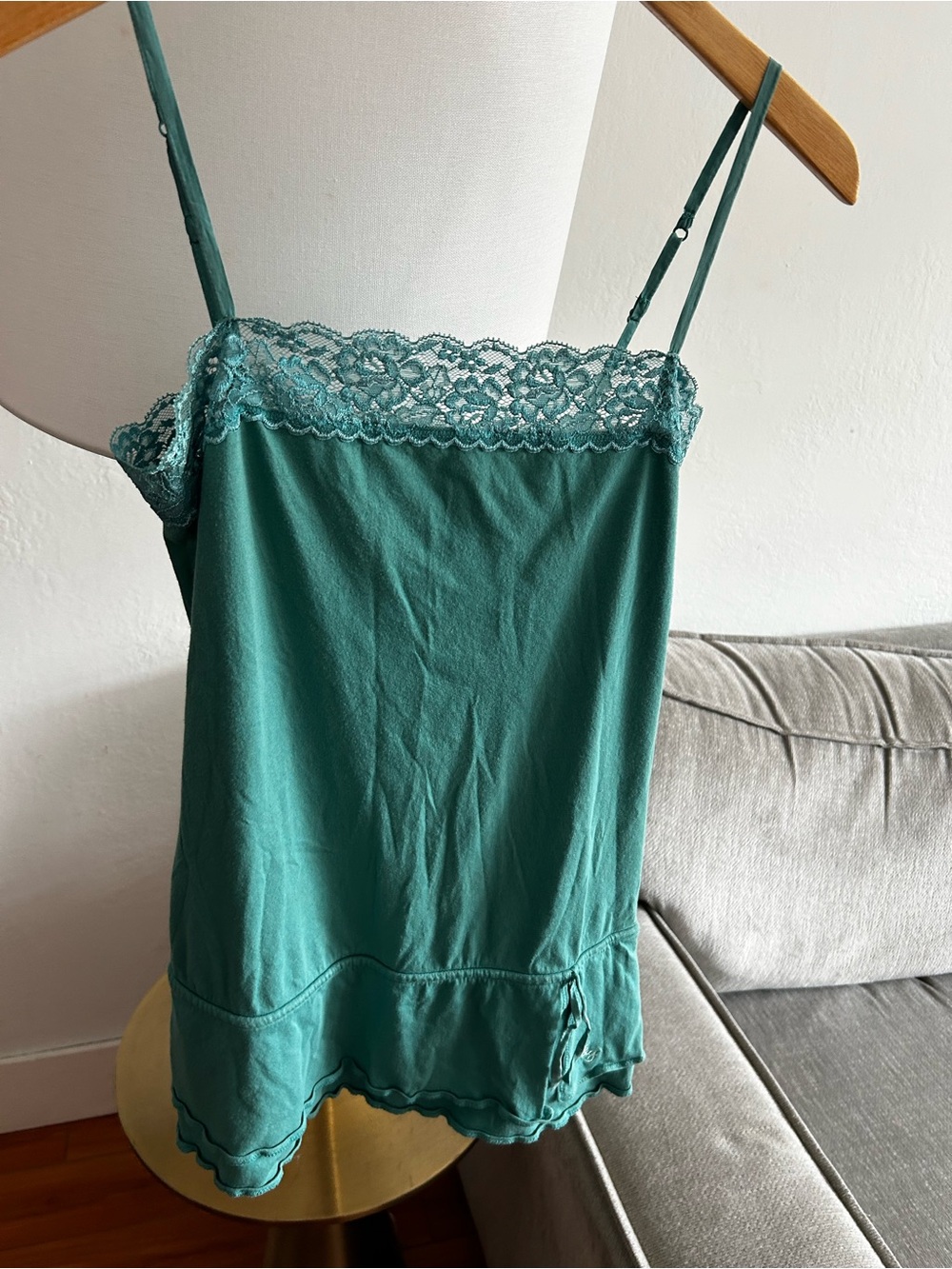 Vtg Abercrombie Y2K Teal Cami Top Lace S/M Bella Rare